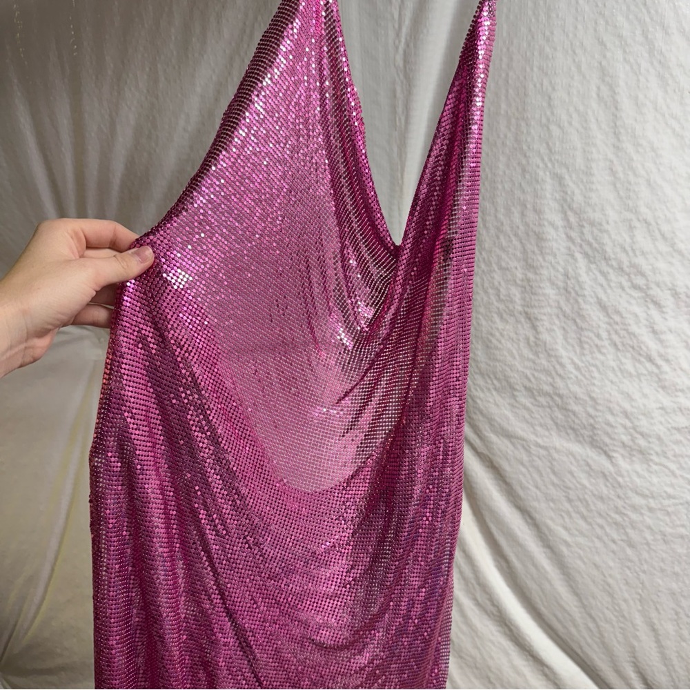 Windsor Pink Chainmail Cowl Neck Backless Dress - Picture 3 of 5
